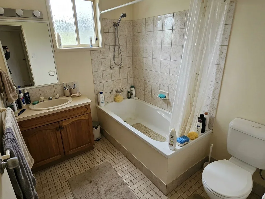 Un professionnel examine une baignoire vétuste à Saint-Jean-de-Védas avant sa rénovation totale.