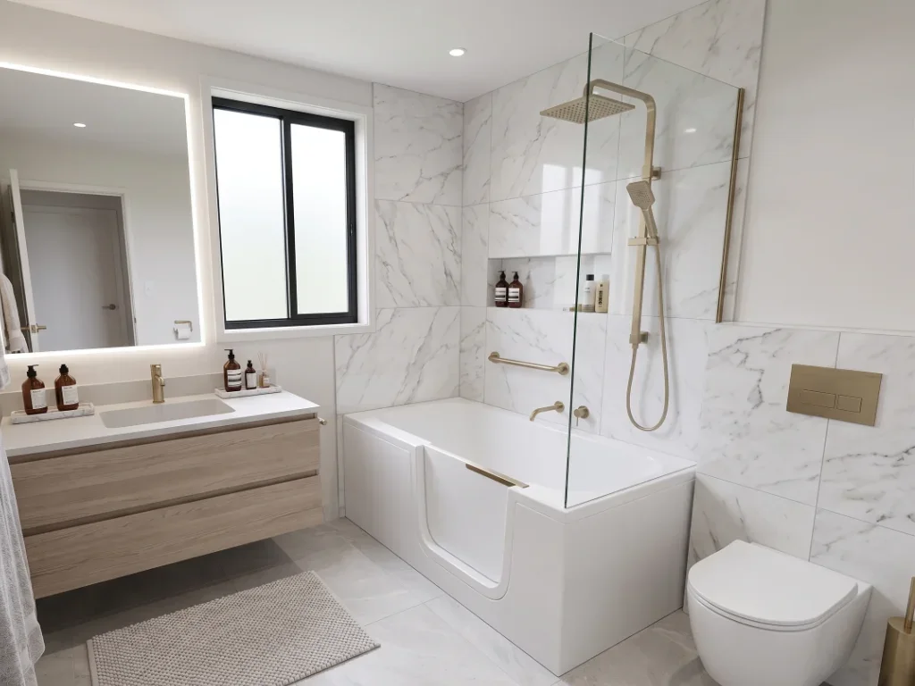Baignoire à porte ergonomique installée à Saint-Jean-de-Védas pour une autonomie retrouvée.